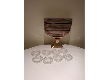 Crystal Coasters And Decorative Vase On Brass Stand New Unused