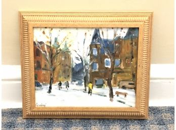 Oil On Canvas Winter Scene Signed By Artist