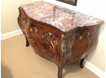 French Louis XV Style Bombe Marble Top Commode Chest