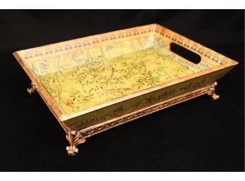 Painted Wood Tray With Ornate Base