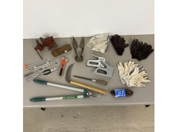 Lot Of Tools Including Small Vise, Gloves, Pliers And More