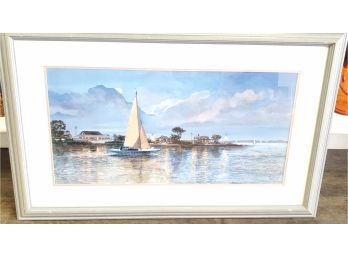 Jacqueline Penney Sailboat In The Bay - Large Seascape Gicle Print - Of Her Vintage Painting - Reproduction