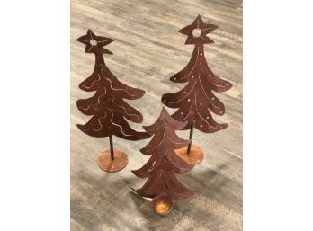 Three Large Weathered Metal Christmas Tree Holiday Decorations 29' To 38' Tall!
