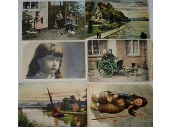 Rare & Interesting Lot Of Six Original Hand- Colored  Post Cards - Mailed During 1907.