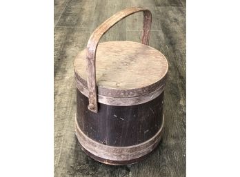 Lovely Vintage Wooden Firkin Or Bucket W/ Handle & Lid