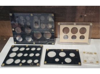 Lot Of Five Plastic Double Sided Coin Protectors/ Display Units: Twentieth Century, Hawaiian Coins, Proof Sets