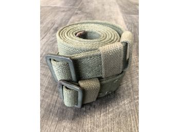 Two  Vintage Large Sized Army Green Field Belts With Metal Hardware