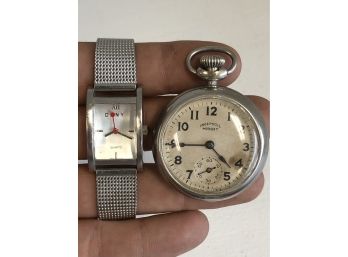 Watch Lot: Ingersol Midget Pocket Watch Still Works!!! DKNY Ladies Quartz Watch!!!