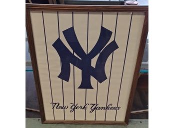 Framed New York Yankees Baseball Team Pinstripes Print. It Was Made To Look Like Wool Game Jersey Material.