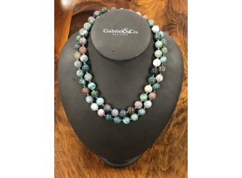 Beautifully Crafted Jade Precious Stone Bead Necklace 33 Inches Long