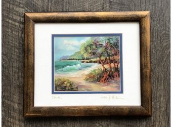 Professionally Matted, Framed, Titles, & Singed Hawaiian Beach Landscape By Susie Y. Anderson Pounders