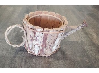 Hand Crafted Natural Wood Watering Can Planter - For Your Garden Or Sunroom