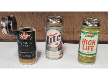 3 Miller Beer  'cans' Cigarette Lighter Holders: Miller High Life, Miller Lite & Miller Genuine Draft