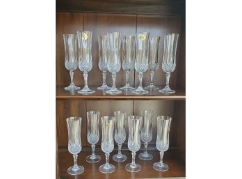 Fifteen Vintage Cristal D' Arques France Longchamp Champagne Flute Glasses- Lead Crystal- Some W/Orig Stickers