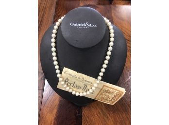Lovely Champagne Colored Pearl Necklace From Spain: 19 Inches Long W/ COA