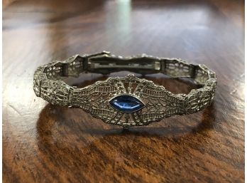 Intricate Laced Sterling Silver Bracelet With Light Blue Gemstone