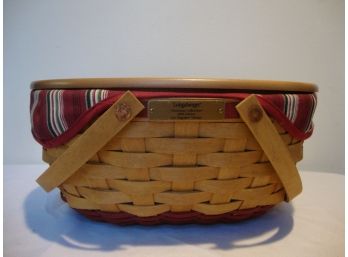 2004 Longaberger Get Together Basket Christmas Collection Swing Handles With Protector, Liner And Lid