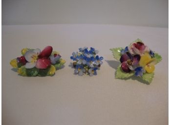 3 Porcelain Flower Pins Made In England
