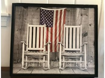 Gorgeous Picture Of The American Flag And Rocking Chairs