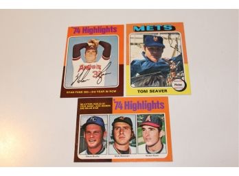1975 Topps Seaver & 2 Highlights Cards With Nolan Ryan & No-Hitters