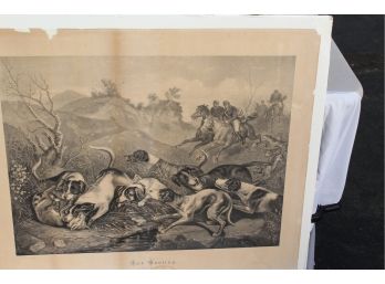 19th Century Print 'Fox Hunting -death Of The Fox' By F. Hartwich - Published By F. Silber