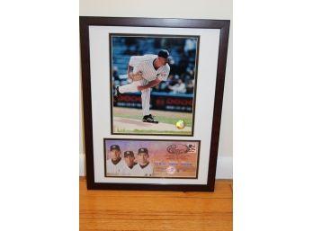 NY Yankees Framed Piece - David Wells Photo - Clemens-Rivera-Mussina 2003 Opening Day Stamp