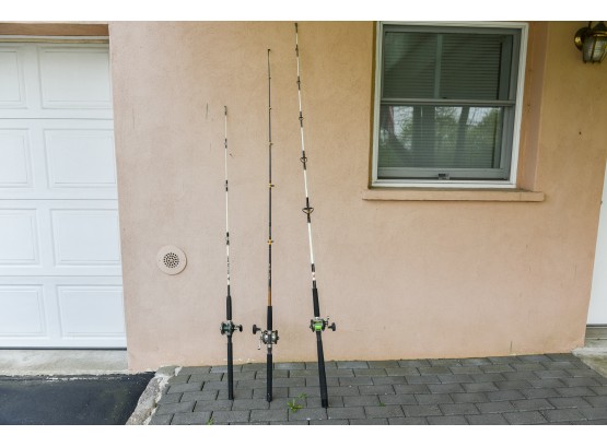 Three Fishing Rods And Reels - Pen Slammer, Shakespeare Ugly Stick And Penn Long Beach