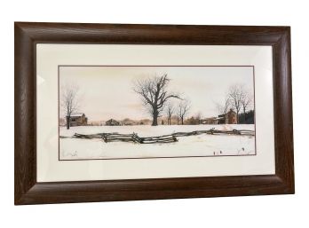 Framed Landscape Print With Houses In The Foreground