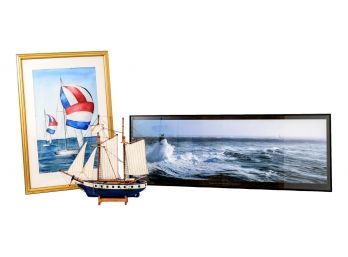 Wooden Sailboat, Fromveur Entre Nividic Et La Jument Print, Watercolor Sailboat Painting