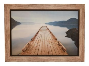 Framed Picture Of A Pier Overlooking The Mountains