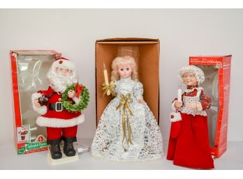 Telco Illuminated Animated Display Motion-Ettes Santa Claus, Mrs. Santa Claus And Angel Figurines