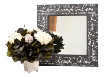 Live Laugh Love Wall Mirror And Bougainvillea Faux Floral Arrangement
