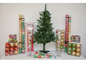 Merry Brite Pre-Lit Artificial Christmas Tree And Collection Of Christmas Tree Balls