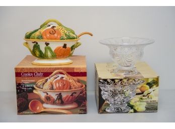 Cooks Club Hand Painted Ceramic Tureen With Ladle And Shannon Crystal By Godinger Contessa Crystal Bowl