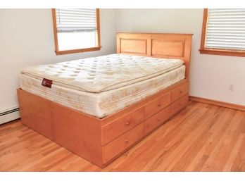 Queen Size Six Drawer Wood Storage Platform Bed And Rhapsody Pillow Top Mattress