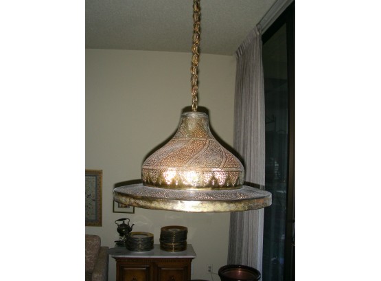 Vintage Turkish Moroccan Pierced Brass Hanging  Lamp, Pendant Chandelier