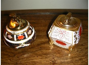 Two Vintage Table Top Lighters - Royal Crown Derby China And Abbeydale 'Imperial' Bone Chna
