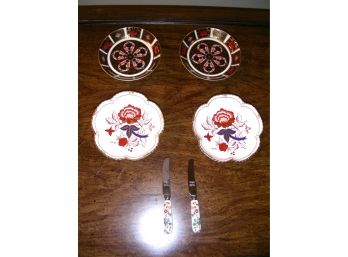 Royal Crown Derby Bone China Coasters And Cutlass And Coalport Cheese Spreaders