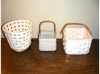 White Ceramic Baskets And Planter