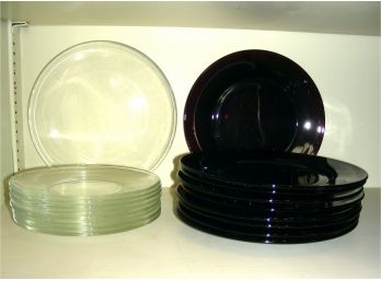 Lot Of Glass Plates: 9 Colorless Plus 9 Amethyst