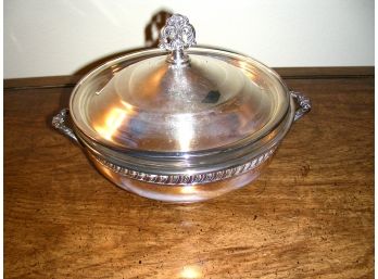 Round Silverplate Covered Casserole With Pyrex Insert