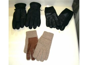Men's Gloves, 3 Pair Including Thinsulate Ski Gloves