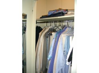 Closet Of Men's Clothing - Raincoat, Bathrobe, Outerwear Jackets, Jeans, Khakis, Belts, Shorts, Jerseys, More