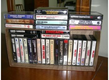 Lot Of 34 Cassette Tapes, Mostly Jazz, Plus Disc Washer, Tape Demaginfier, Cleaner, 3 Blank Tapes
