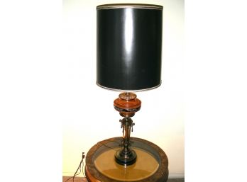Impressive Table Lamp With Tall Black Shade, Milk Glass Globe