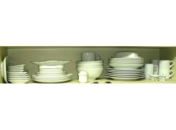 Shelf Of White Dishes: Hutschenreuther, JC Studio, Meakin, More  - Bone Dishes, Plates, Bowls, Mugs, Ashtrays