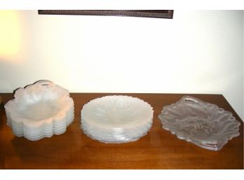 Lot Of Frosted Glass Plates And Bowls, 15 Pieces