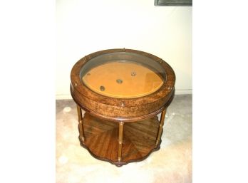 Vintage Gordon's Round Fruitwood Display Table With Lower Shelf