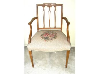 Open Arm Chair With Needlepoint Seat