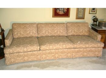 Curved Back Vintage Sofa With Gold-colored Upholstery On Wheels - Missing Label